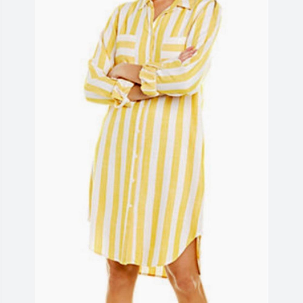 Sharagano Yellow and White Striped Shirt Dress Size 10